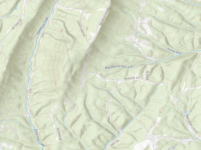 USGS topographic map of Buchanan State Forest roadside campsite CV004 Shaffer Road