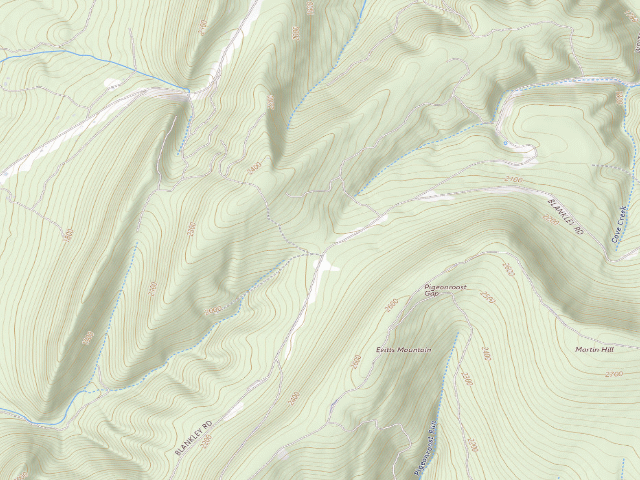 USGS topographic map of Buchanan State Forest roadside campsite CV008 Oak Trail