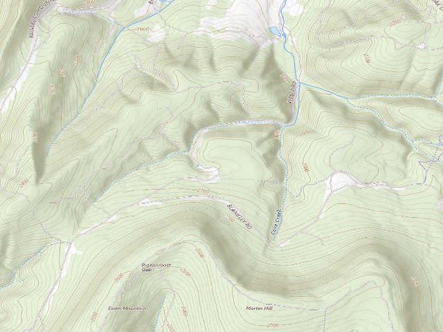 USGS topographic map of Buchanan State Forest roadside campsite CV011 Martin Hill North