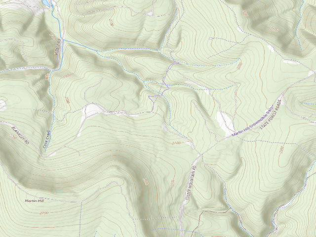 USGS topographic map of Buchanan State Forest roadside campsite CV013 Refuge Trail ATV