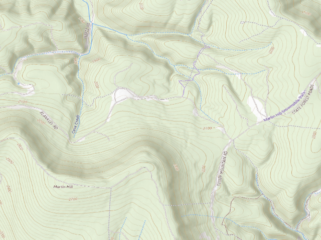 USGS topographic map of Buchanan State Forest roadside campsite CV022 Cabin Trail