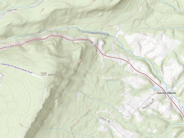 USGS topographic map of Buchanan State Forest roadside campsite SH009 Runaway Ramp