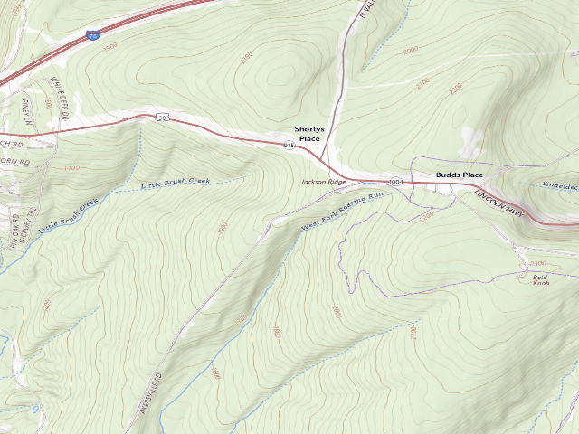USGS topographic map of Buchanan State Forest roadside campsite SH016 Akersville A