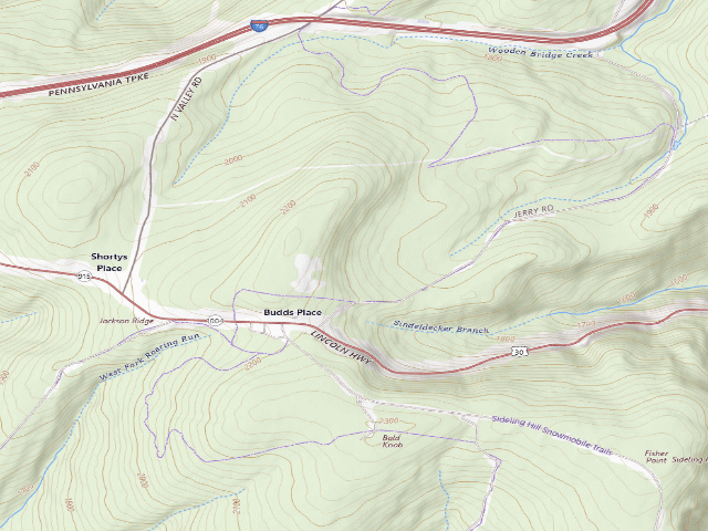 USGS topographic map of Buchanan State Forest roadside campsite SH022 Jerry Trail South