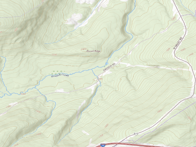 USGS topographic map of Buchanan State Forest roadside campsite SH023 Oregon Ball Field