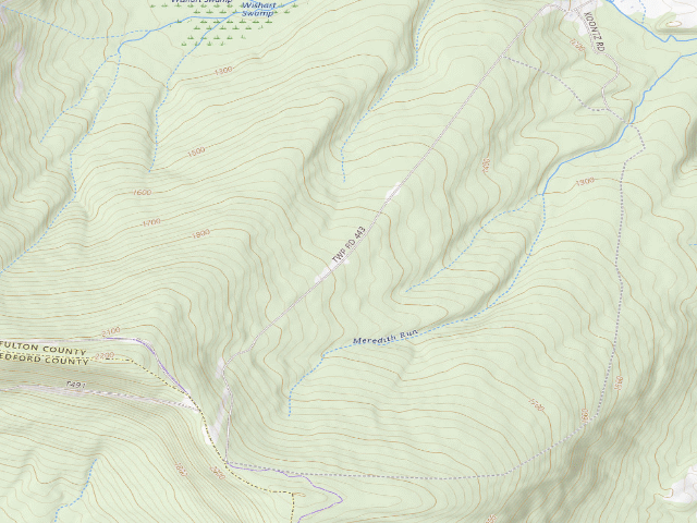 USGS topographic map of Buchanan State Forest roadside campsite SH032 Waterflat