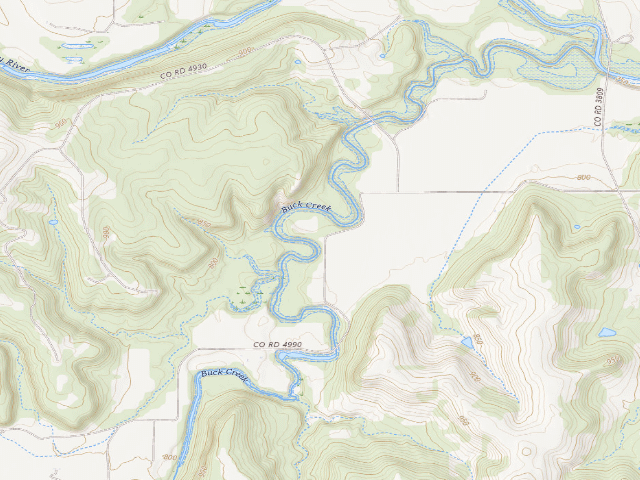 USGS topographic map of Buck creek (Hulah WMA)