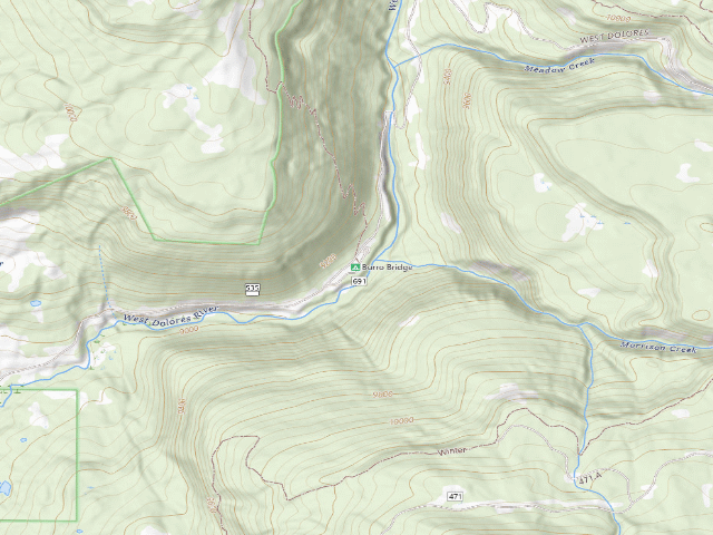 USGS topographic map of Burro Bridge Campground 