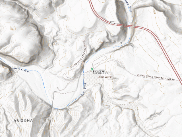 USGS topographic map of Burro Creek Recreation Site