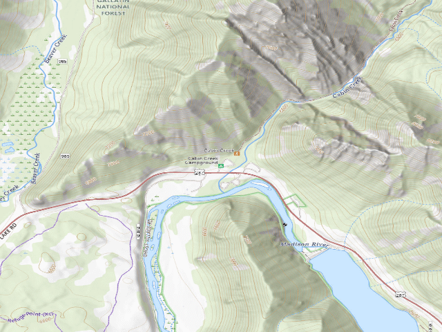 USGS topographic map of Cabin Creek Campground