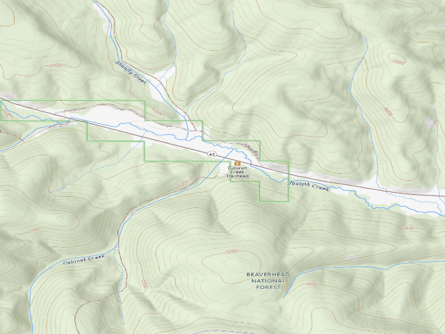 USGS topographic map of Cabinet Creek Trail Head