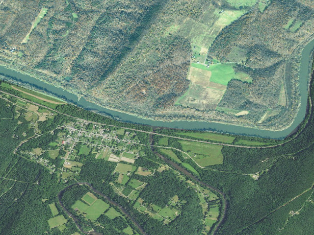 Aerial image of Cacapon Junction hiker-biker campsite (C&O Canal towpath mile 133.6)