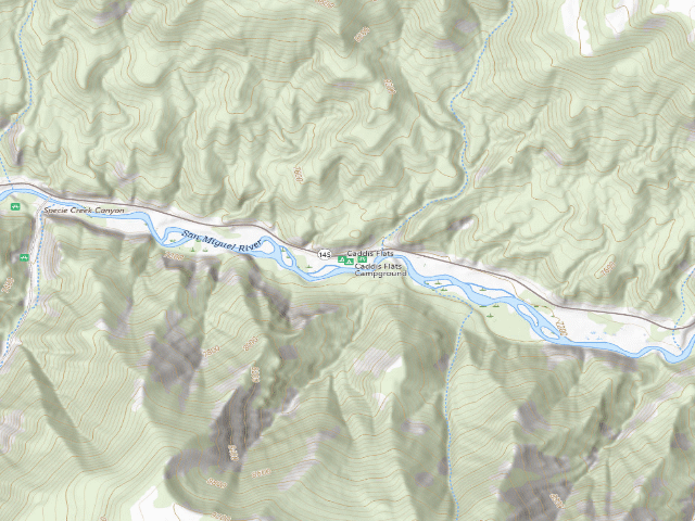 USGS topographic map of Caddis Flats Campground