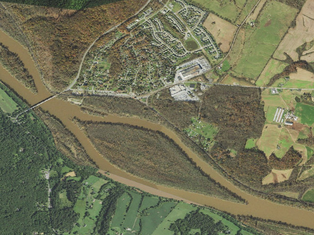 Aerial image of Calico Rocks hiker-biker campsite (C&O Canal towpath mile 47.6)