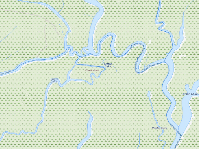 USGS topographic map of Canal Island floating camping platform (Bartram Canoe Trail, Upper Mobile-Tensaw Delta)