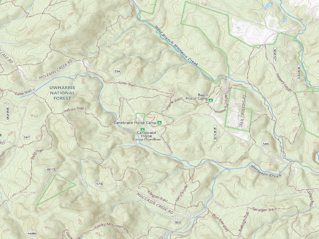 USGS topographic map of Canebrake Horse Camp