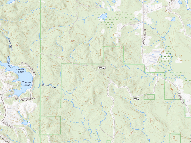 USGS topographic map of Caney Creek WMA camp site 2