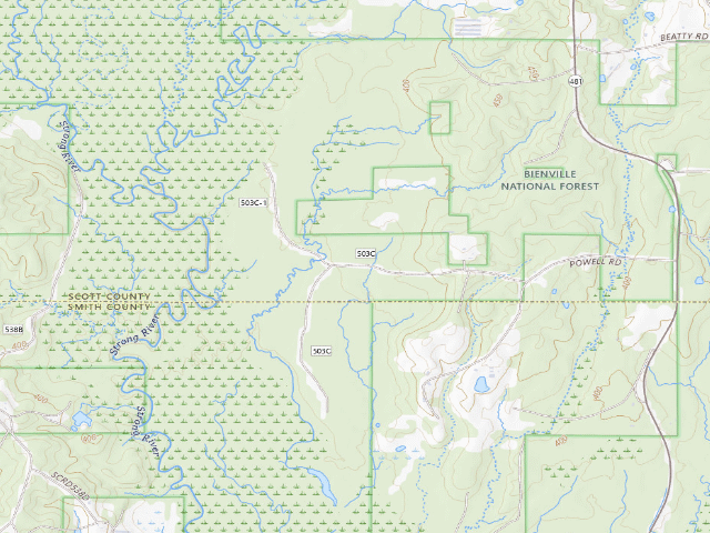 USGS topographic map of Caney Creek WMA camp site 3