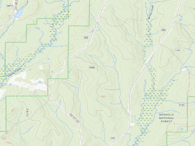 USGS topographic map of Caney Creek WMA camp site 4