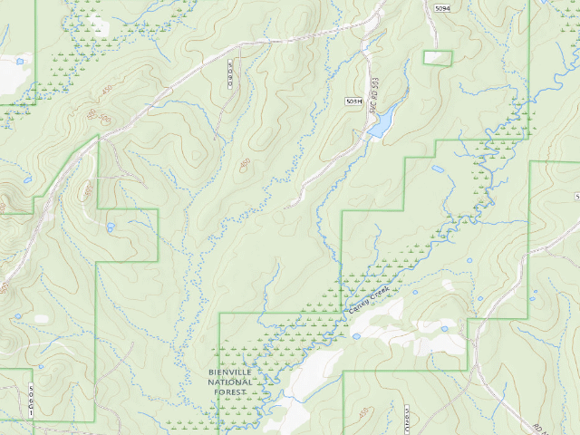 USGS topographic map of Caney Creek WMA camp site 5