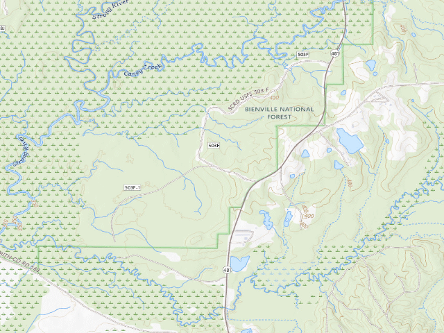 USGS topographic map of Caney Creek WMA camp site 6