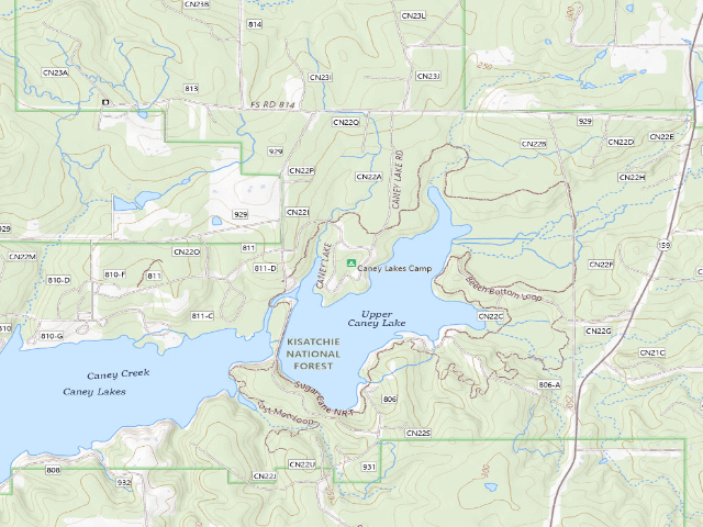 USGS topographic map of Caney Lakes Camp
