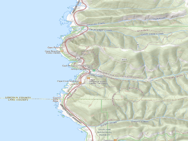 USGS topographic map of Cape Perpetua Campground And Group Campground