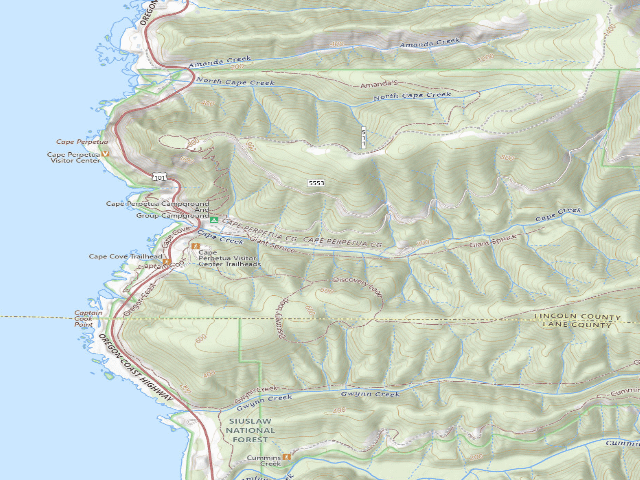 USGS topographic map of Cape Perpetua Campground