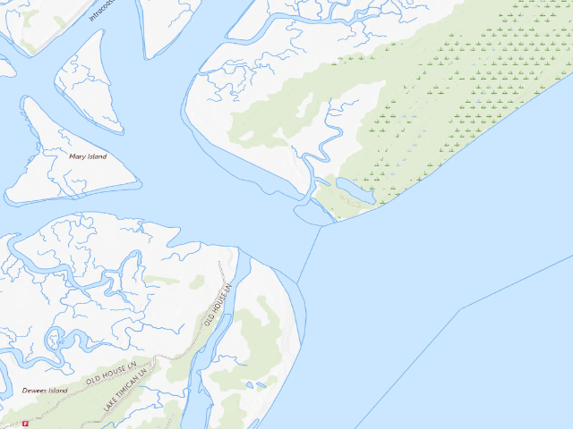 USGS topographic map of Capers Island Heritage Preserve primitive campsite