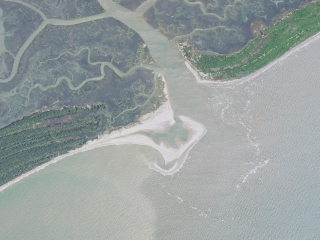 Aerial image of Capers Island Heritage Preserve primitive campsite
