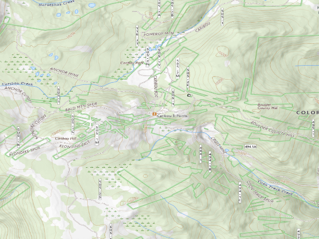USGS topographic map of Caribou Dispersed Camping Area