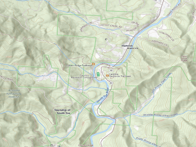 USGS topographic map of Carolina Hemlocks Campground
