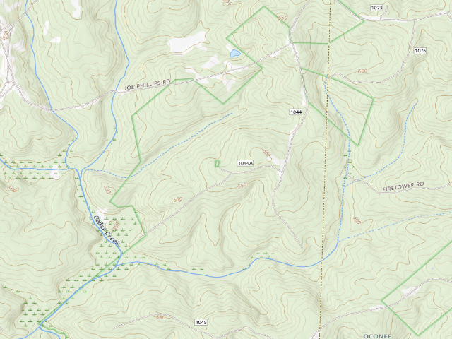 USGS topographic map of Cedar Creek WMA - Big Oak Hunt Camp