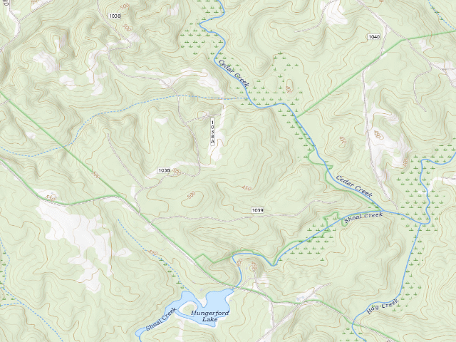 USGS topographic map of Cedar Creek WMA - Glady Creek
