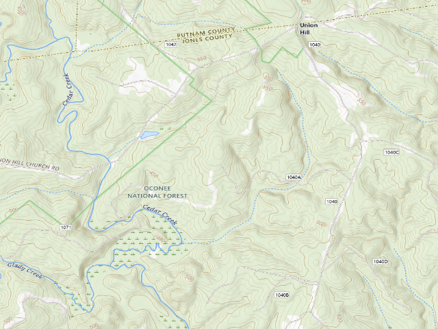 USGS topographic map of Cedar Creek WMA - Union Hill