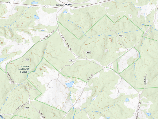 USGS topographic map of Cedar Creek WMA - Willard