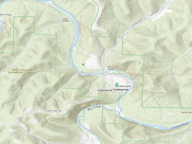 USGS topographic map of Cedar Grove Campground