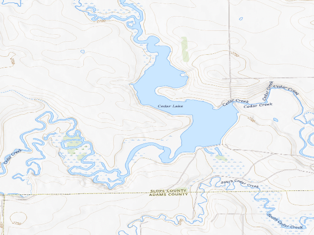 USGS topographic map of Cedar Lake WMA (Slope County)
