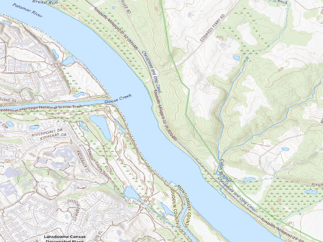 USGS topographic map of Chisel Branch hiker-biker campsite (C&O Canal towpath mile 30.5)