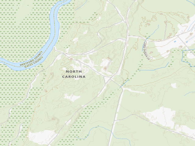 USGS topographic map of Chowan Swamp Game Land camping area #1