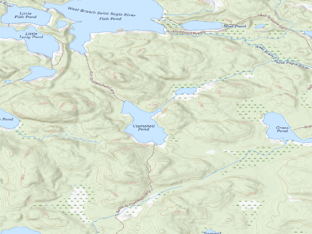 USGS topographic map of Clamshell Pond Campsite (Saint Regis Canoe Area)