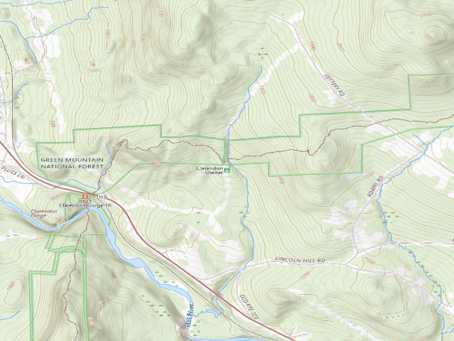 USGS topographic map of Clarendon Shelter