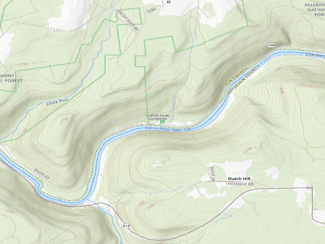 USGS topographic map of Clarion River Campsites