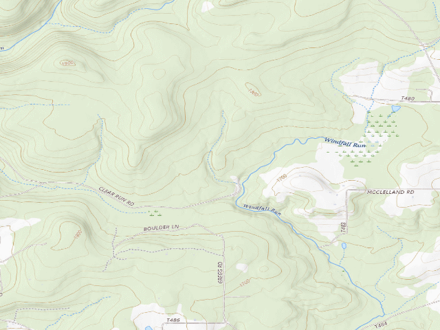 USGS topographic map of Clear Creek State Forest roadside campsite 001 Clear Run 1