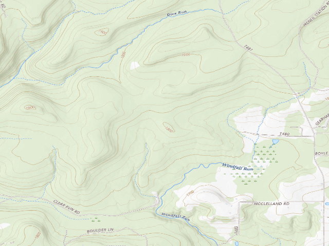 USGS topographic map of Clear Creek State Forest roadside campsite 002 Clear Run 2