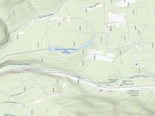 USGS topographic map of Clearwater #1 Forebay Forest Camp