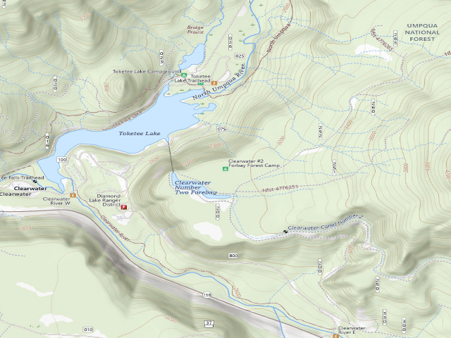 USGS topographic map of Clearwater #2 Forbay Forest Camp