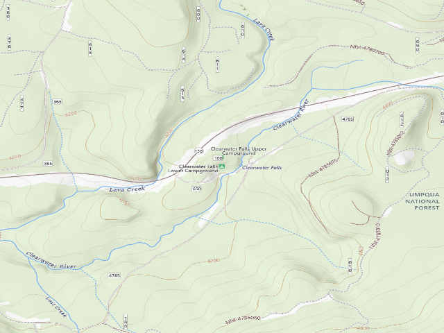USGS topographic map of Clearwater Falls Lower Campground (Lower)
