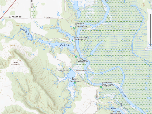 USGS topographic map of Clifton River Access (Tishomingo WMU)