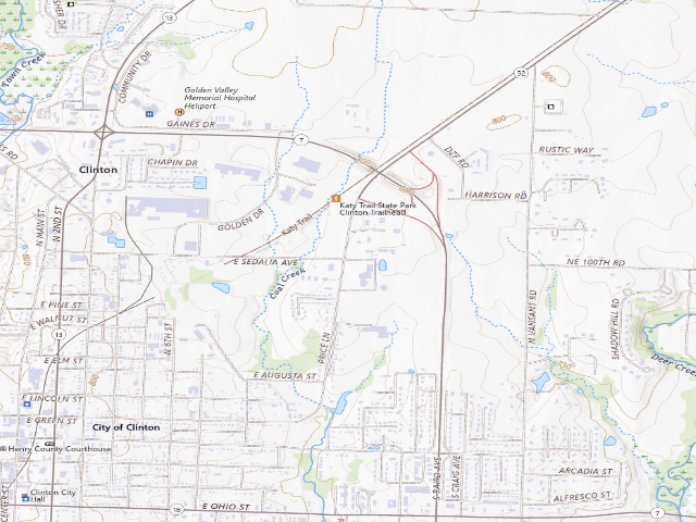 USGS topographic map of Clinton Community Center (Katy Trail camping)